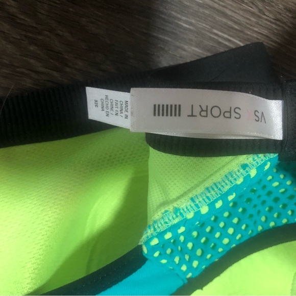VSX Sport Victoria's Secret Teal Neon Yellow Dot Mesh Racerback Sports Bra 32C - Picture 5 of 9